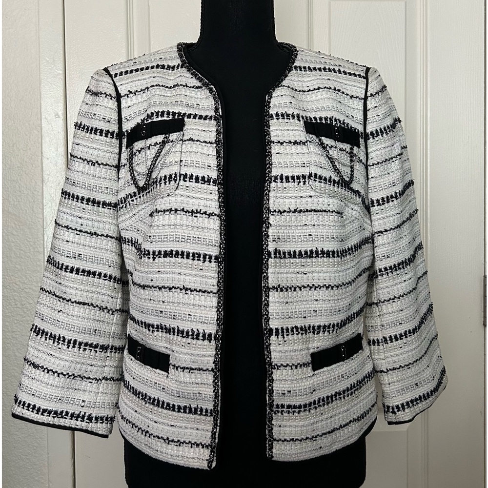 NWT WHBM ecru & black tweed blazer size 10